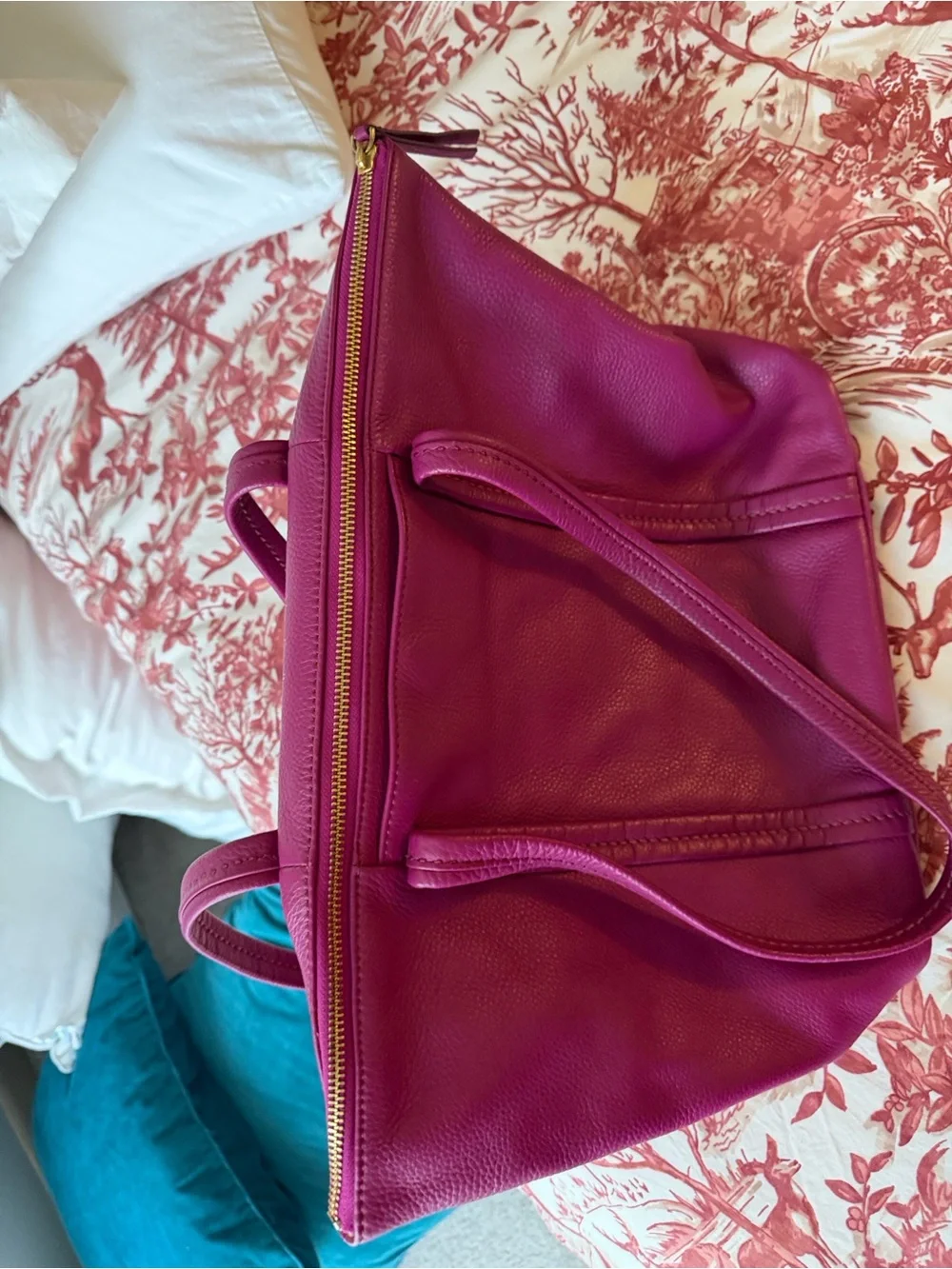 Vera Bradley Mallory Fuchsia Pebbled Leather Tote Bag